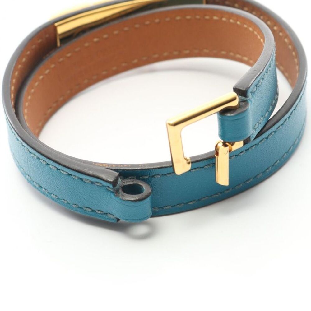 Hermes Leather Gold Plated Rivale Double Tour Bracelet - Picture 2 of 6